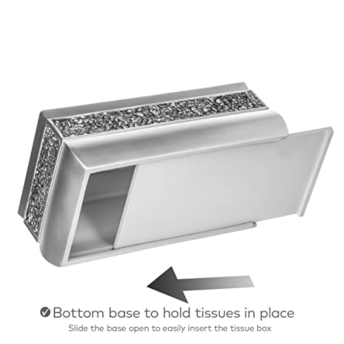 Image of Crackled Glass Silver Tissue Box Cover Rectangular - Decorative Bling Tissue Box Holder With Beautiful Mosaic Glass - Elegant Tissue Holder For Bathroom With Durable Bottom Slider (Silver Collection)