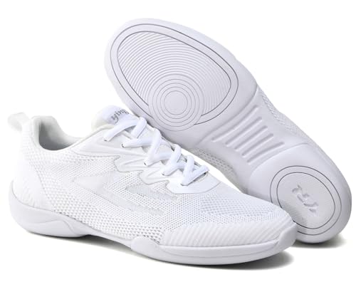 DADAWEN Adult & Youth White Cheerleading Dance Shoes Athletic Training Lightweight Competition Tennis Sneakers Cheer Shoes 6