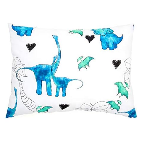 JumpOff Jo – Toddler Pillow for Kids, No Pillowcase Needed, Kids Travel Pillow, 100% Cotton Cover, Hypoallergenic, Machine Washable – 14”x19 (Dinosaur) Cover