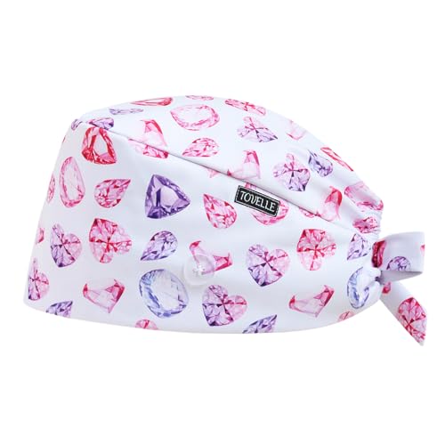 Image of Scrub Caps for Women with Buttons, Classic Surgical Caps | Double-Sided Printed, Adjustable,Long Hours, Sweatbands, Fabric Help Reduce Static Buildup
