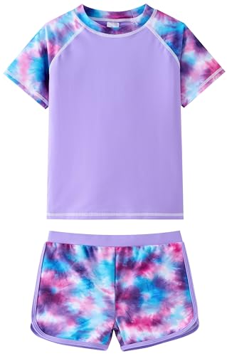 Image of UMELOK Girls Rash Guard Swimsuit Short Sleeve Bathing Suit Rashguard Sets