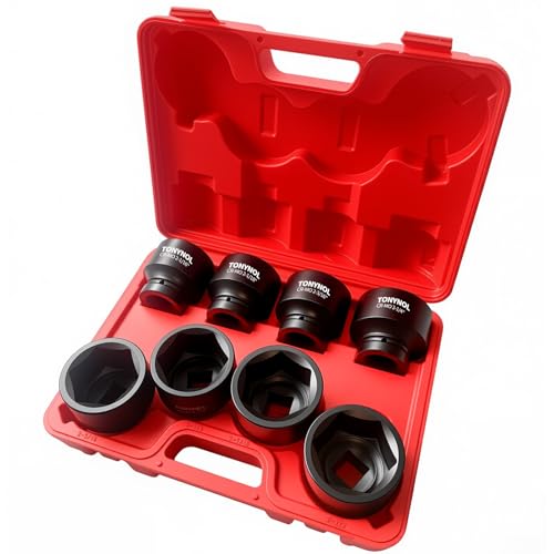 Image of TONYNOL 1 Inch Drive Impact Jumbo Socket Set,6-Point,SAE(2-1 /16 inch to 2-1 /2 inch),8 Pcs,Cr-MO Steel,With a Storage Case