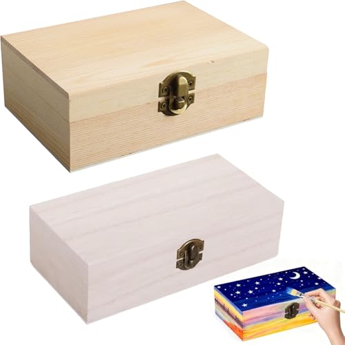 ZQuintuplian 2 Pcs Wooden Box With Lid Wooden Box With Hinged Lid Rustic Style Small for Organizing Souvenirs Suitable for Special Occasions As a Home Gift (10 x 20cm)