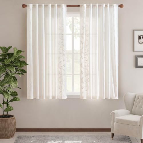 Image of jinchan Floral Linen Curtains 63 Inch Farmhouse Back Tab 2 Panels