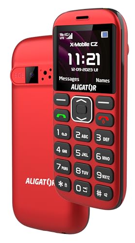 ALIGATOR AZA720RB 4G/LTE Seniormobil med SOS-funktion, Röd-Svart