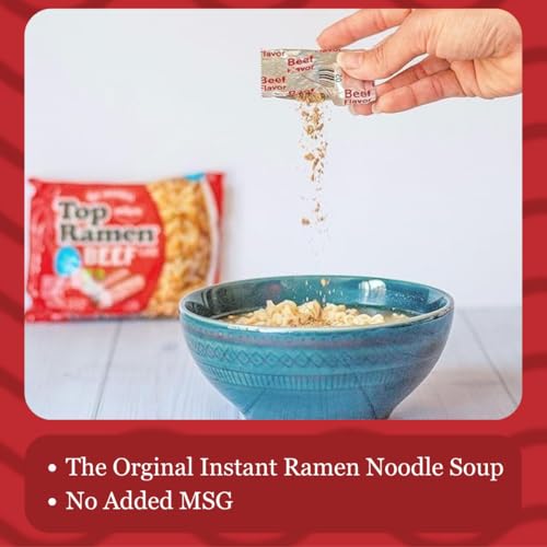 Image of Nissin Top Ramen Noodle Soup, Beef, 3 Ounce (Pack of 24) | Quick, convenient meal ready in minutes with just hot water.