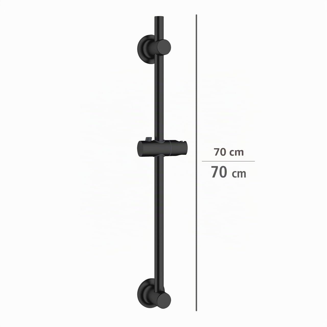 WENKO Barre de Douche sans perçage, Barre de Douche à Fixer avec Un Pad adhésif spécial, en INOX avec Support pour douchette, Support Mural Coulissant, (L/P x H) : Ø 2,2 x 70 cm, Noir