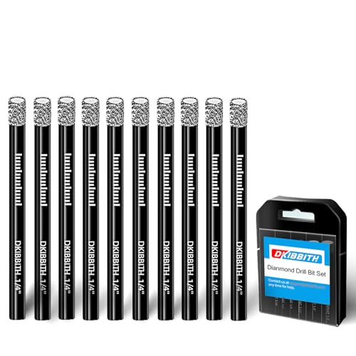 10 pcs 1/4 Diamond Drill Bits for Tile Porcelain Ceramic Granite Marble Stone Glass Dry Drilling Tile Drill Btis with Storage Case and 1/4 Round Shank