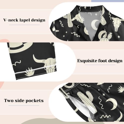 Image of Womens Silk Satin Pajamas Set Western Theme Womens Short Sleeve Shorts Set 2 Piece Sleepwear Lounge Set S-XXL