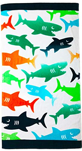 YIFONTIN Kids Beach Towel Super Soft Absorbent Cotton Velour Terry Blanket Throw 24'X48' for Bath Travel Camping Picnic Swimming Pool, Shark Group.