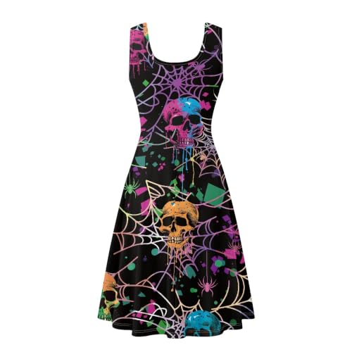 Image of TOADDITDO Women's Sleeveless O Neck Beach A-Line Party Coctail Tank Dresses Flared Sundress