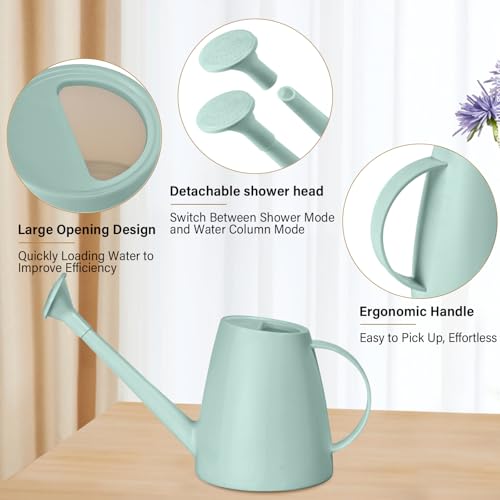 Image of Hand Plastic Watering Can - for Home Plant Garden - 1 /2 Gallon - Light Green