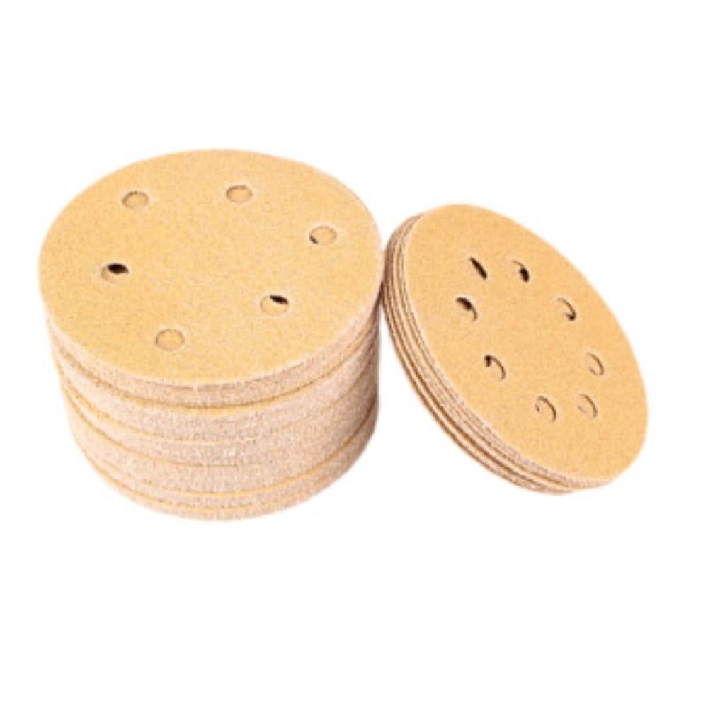 10 Uds 5 pulgadas 125mm 8 agujeros papel de lija redondo amarillo disco de ocho agujeros hojas de arena 40-2000 disco de lijadora herramientas de pulido abrasivo, amarillo, grano 800