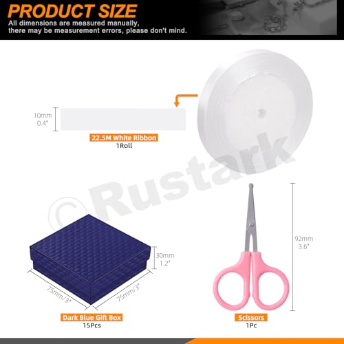 Rustark 17Pcs 7.5x7.5x3cm / 3x3x1 Inch Dark Blue Cardboard Jewelry Gift Boxes with Stain Ribbon and Scissor - Image 2