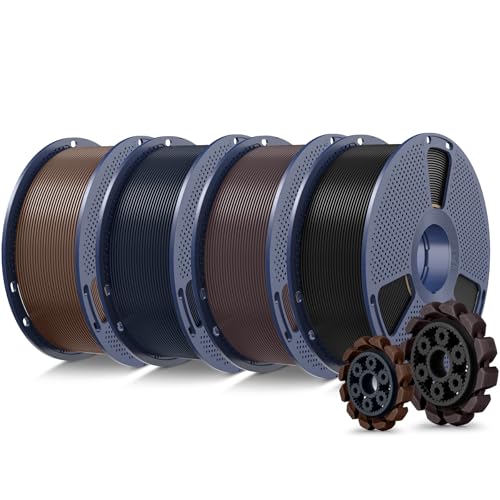 Image of SUNLU PLA+2.0 3D Printer Filament Bundle, 4KG Upgrade PLA+ Filament 1.75mm, Dimensional Accuracy + /-0.02mm, 1KG per Spool, 4 Packs, 4KG Total, Black+Roasted Chestnut+Midnight+Coffee Brown