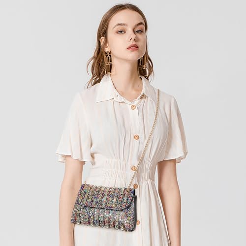 Image of RNIEGA Sparkling Rhinestone Evening Clutch Handbag Purse Ladies Crossbody Shoulder Bag with Metal Chain for Wedding Party