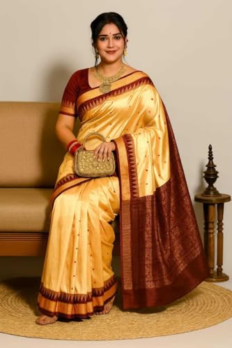 Image of NEW COLLECTION Women's Odisha Handloom Sambalpuri Pata Saree Temple Border Pasapalli Bomkai Buti Boyanika Design Saree Banarasi Soft Papa Silk Simple Ethnic Orissa Sari with Blouse Piece