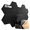 Dailycooper 22 Pack Self-Adhesive Acoustic Panels 12" X 10" X 0.4" - Sound Proof Foam Panels with High Density, Hexagonal Design, Flame Resistant, Absorb Noise and Eliminate Echoes(Black)
