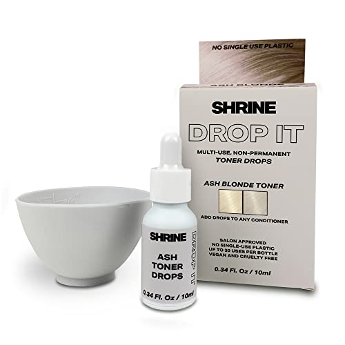 SHRINE Drop-It ASH BLONDE Toner | Customisable Anti-Brass Toner Drops to Remove Yellow Tones | Smoky Blonde Finish | Vegan Cruelty-Free Damage-Free Conditioning Toner | 200 drops/bottle
