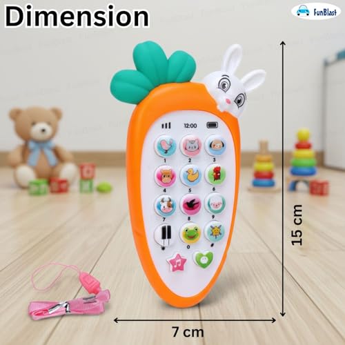 Image of FunBlast Cartoon Musical Mobile Phone for Kids, Mobile with Light & Sound Toys for Babies | Educational Toys for Kids 3+ Years /Boys /Girls-1 Unit (Radish-Orange)
