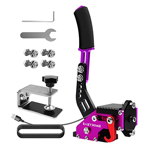 Frein à main USB avec base fixe pour jeux de course sur PC, Frein à main de jeu réglable à haute précision et haute linéarité, Adapté pour Logitech G27 / G29 / T300 FANATEC (Violet)