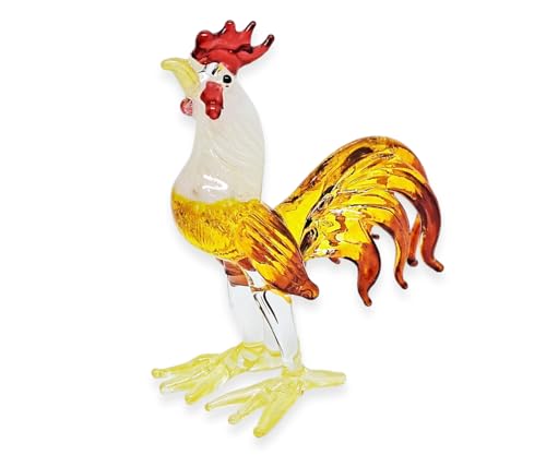 WitnyStore Tiny 3" High Yellow White Standing Rooster Figurine -