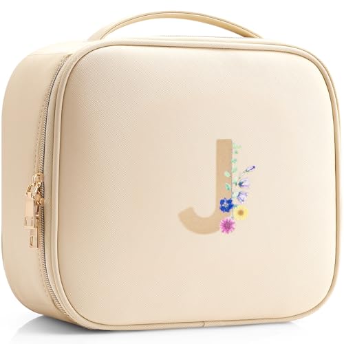 Vlando Travel Makeup Bag, Makeup Bag Organizer,Gift Ideas for Women Girls,Makeup Storgae Bag with Dividers and Handle,Gifts for Christmas,Birthday,Wedding Beige A.Beige M