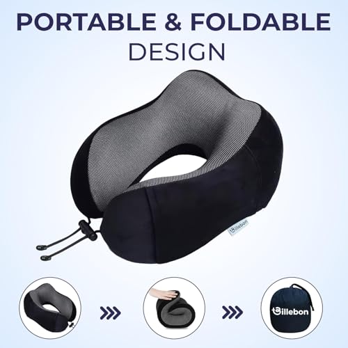 Image of Billebon Extra Soft Memory Foam Luxury Travel Neck Support Rest Pillow with Soft Washable & Removable Cover, Multipurpose Comfortable Travel Pillow for Airplane(Black Combo)