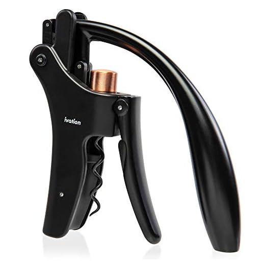 Ivation Wine Bottle Opener | Manual Handheld Corkscrew with Ergonomic Lever Pump, Standing Vertical Design, Soft Bottleneck Grip, Nonstick Screw & Easy No-Twist Cork Removal | Black & Bronze Stainless
