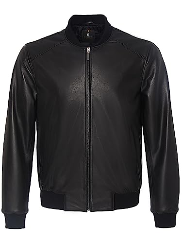 Men's Leather Bomber Jacket - Genuine Lambskin Leather Jacket for Men - Black