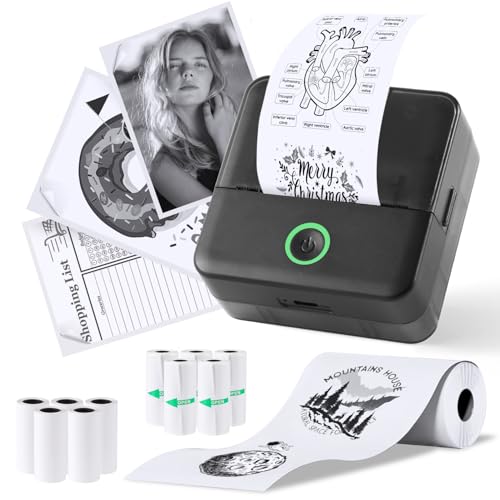 PRAOAHEI Mini Drucker, Tragbarer Fotodrucker mit 10 Rollen Druckerpapier,...