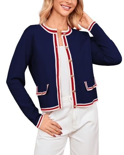 YEXPINE Women's Cardigan Sweater Open Front Color Block