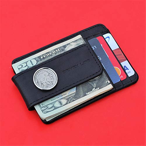 US 1937 Indian Head Buffalo Nickel Coin Genuine Full-Grain Black Leather Magnetic Money Clip Wallet & Card Holder RFID Blocking2