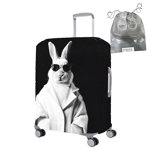 Image of WanderWraps Spendex Polyester Protective Luggage Cover | Hard Luggage Trolley Bag Cover | Washable | Dust Proof | Stretchable | S - 20 inch | Blanc Bunny