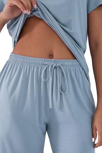 Image of Joyaria Cooling Pajamas Bamboo Viscose PJs Bermuda Shorts Set Women Henley Neck Summer Moisture Wicking Sleepwear