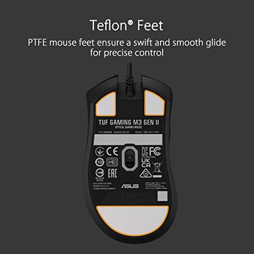 TUF Gaming M3 Gen II Mouse da gioco, cablato, 59 g leggero, IP56 resistenza alla polvere e all'acqua, protezione antibatterica, sensore ottico 8K DPI, 6 pulsanti programmabili, piedini per mouse - Mouse gaming - Immagine 8
