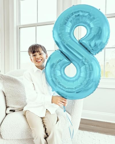Image of 40 Inch Pearlescent Blue 1 Balloon for First Birthday, 1st Number Balloons Birthday Decorations, One Giant Number 1 Balloon