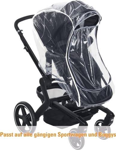 Universal Regenschutz für Kinderwagen und Buggy - Wasserdichter Reißverschluss - Reflektorstreifen für eine bessere Sichtbarkeit - Schadstofffrei