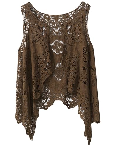 Flygo Women's Open Front Cotton Crochet Lace Boho...