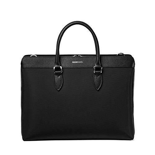 Image of Maverick & Co. Alpha Slim Nylon & Saffiano Leather Briefcase - Lightweight Business Laptop Bag, Fits 16 inch Laptop