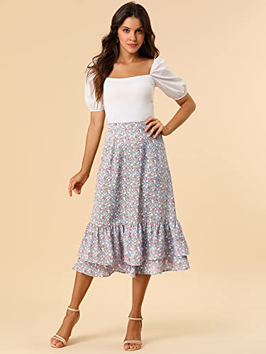 Image of Allegra K Women's Printed Skirt 2025 Weekend Trendy Summer Chiffon Ruffle Tiered Flowy Midi Skirts