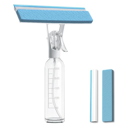 3 in 1 Window Cleaning Scraper Shower Scraper Window Squeegee with 300ML Tank Bathroom Mirror Squeegee with Hanging Hole Window Scraper for Cleaning Windows Glass Mirrors Car Windows