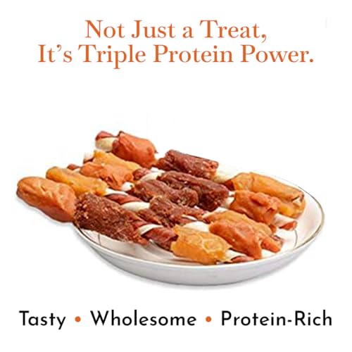 Image of PETS EMPIRE O'Dog Chicken, Duck and Liver Kabobs Stick, Healthy Dog Treats, Chewy Dogs Sticks for Training and Feeding, Made with Real Chicken, Duck, Non-Vegetarian Snacks for Dogs, Puppies - 100g