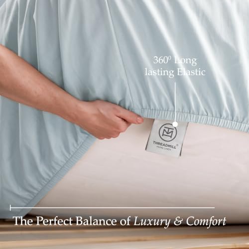 Image of Threadmill 600 Thread Count Cotton Full Sheet Set, Sateen, Blue, 4-Piece