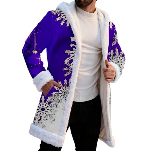 Likthione Christmas Cardigan Santa Jacket Coat for Men Women Hoodies Xmas White Faux Fur Trim Warm Fleece Jacket (E_Purple XL)