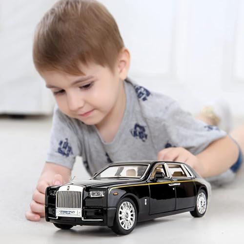 Image of Invite Enterprise Die-Cast Car 1:24 Rolls Royce Phantom Diecast Metal Pullback Toy Car With Openable Doors & Light, Music Boys Gifts Toys For Kids (1:24 Rolls Royce - Silver /Black)