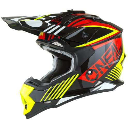 O'NEAL | Casco Motocross | MX Enduro | Standard di sicurezza ECE 22.05, Prese d'aria per una ventilazione e raffreddamento ottimali | Casco 2SRS Rush V.22 | Adulto | Rosso Giallo Neon | Taglia L