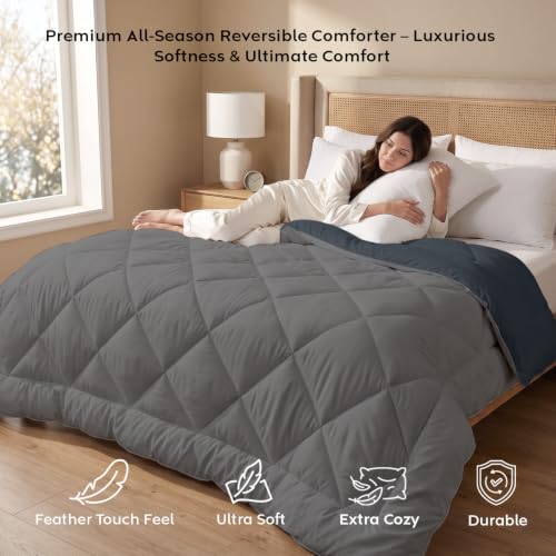 Image of AYKA Reversible Comforter 220 GSM Microfiber Reversible AC Comforter /Blanket for Winter /Quilt /Duvets for Queen Size Double Bed Comforter (Grey & Charcoal, Single)