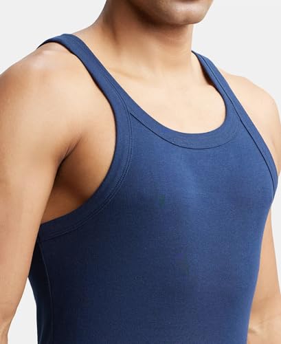 Image of Jockey US26 Men Super Combed Cotton Rib Square Neck Gym Vest - White