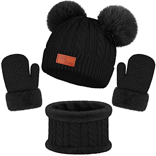 Cooraby Kleinkind Winter gestrickte Mütze Schal Handschuhe Set stricken Fleece gefüttert Thermal Set für Jungen Mädchen Cover